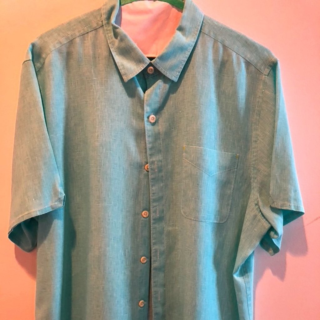 Men's Teal Linen Short Sleeve Xl Tommy Bahama Shirt